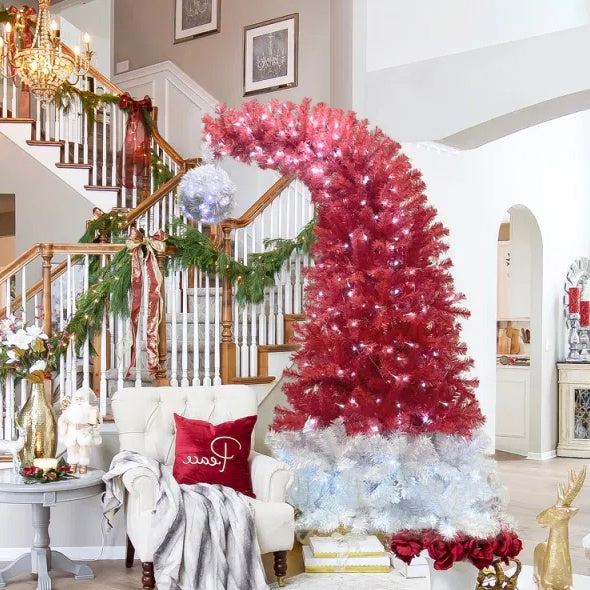 6FT Fir Bent Top Christmas Tree, Santa Hat Style Christmas 300 LED Lights - Design Studios Direct