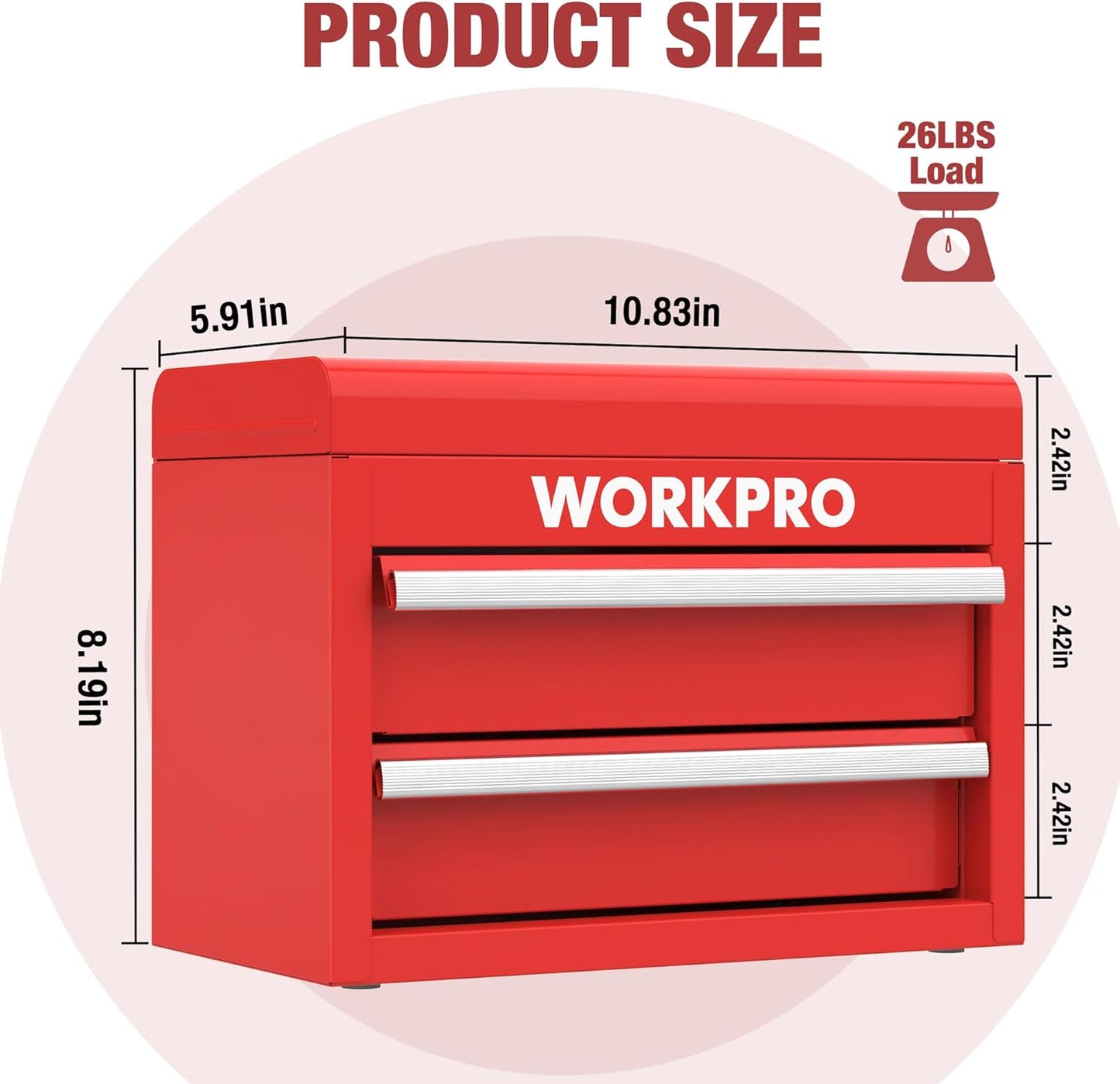 Mini Metal Tool Box with 2 Drawers and Top Storage, Small Tool Chest with PVC Liners and PP Feet Pads, Cold Rolled Steel Toolbox with Magnetic Tab - Design Studios Direct