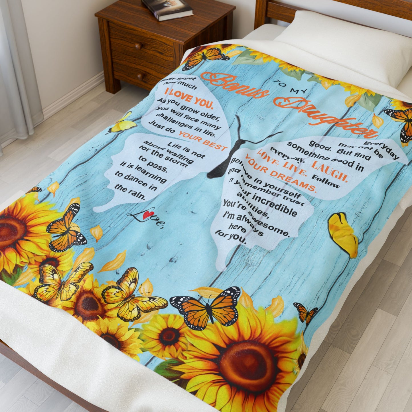 Personalized Bonus Daughter Blanket – Custom Name Gift from Stepmom, Stepdad, Aunt or Uncle