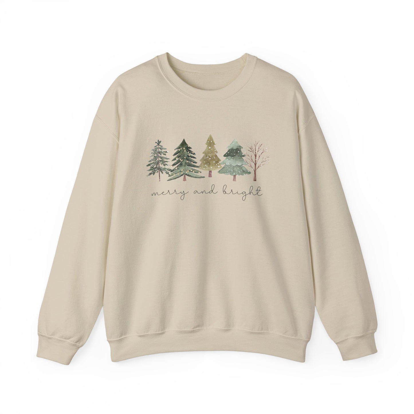 Christmas Trees Sweatshirt - Merry and Bright Unisex Crewneck - Design Studios Direct