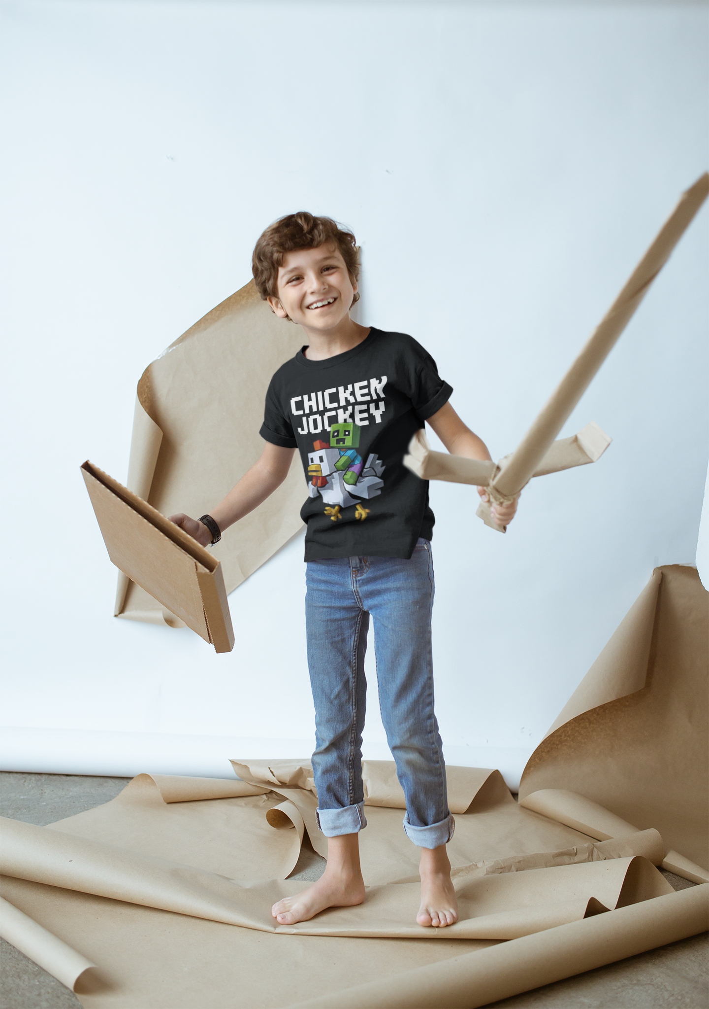 Kids Tee - Fun Minecraft Chicken Jockey