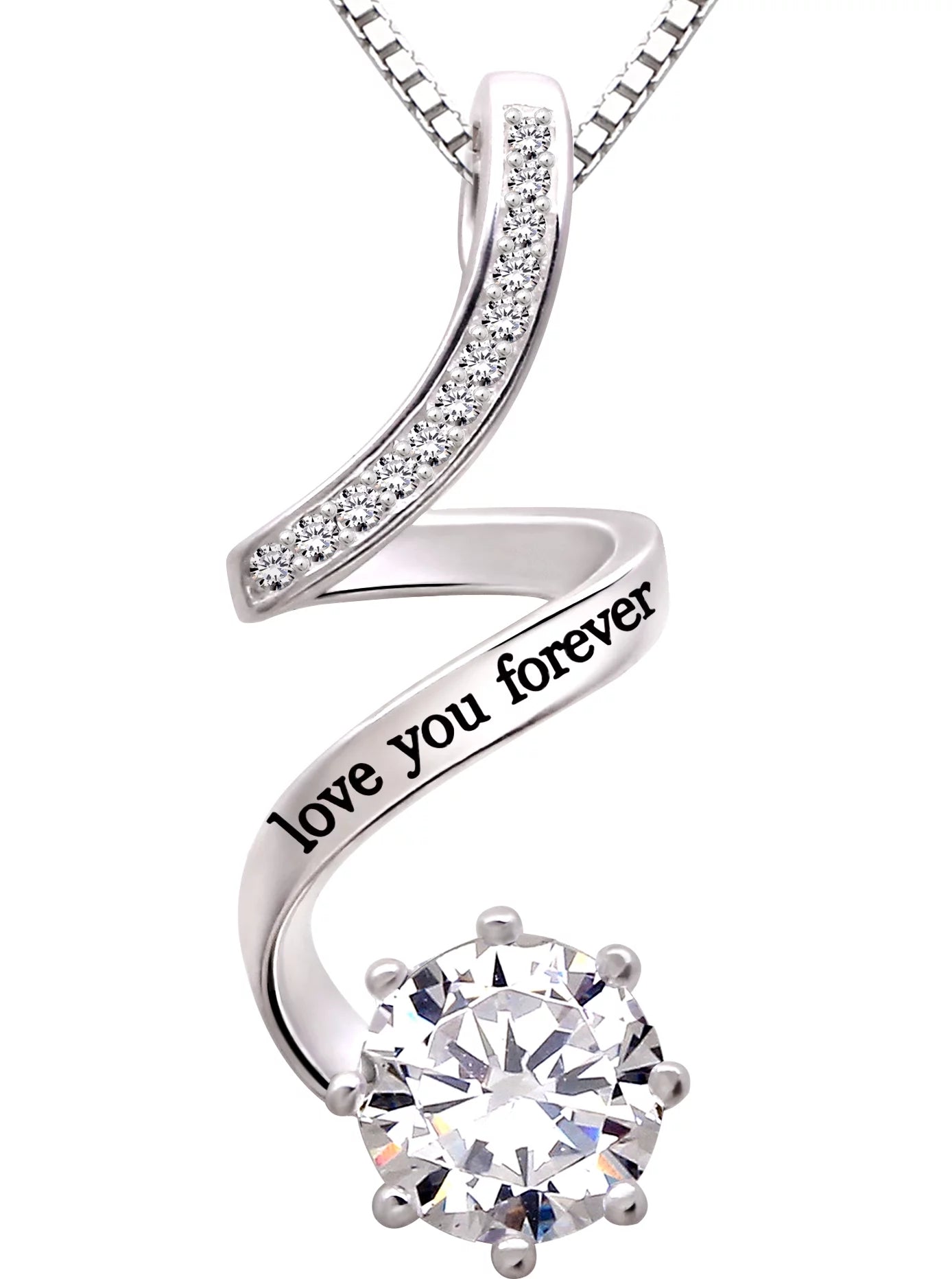 Jewelry Sterling Silver "Love You Forever" Cubic Zirconia Pendant Necklace - Design Studios Direct