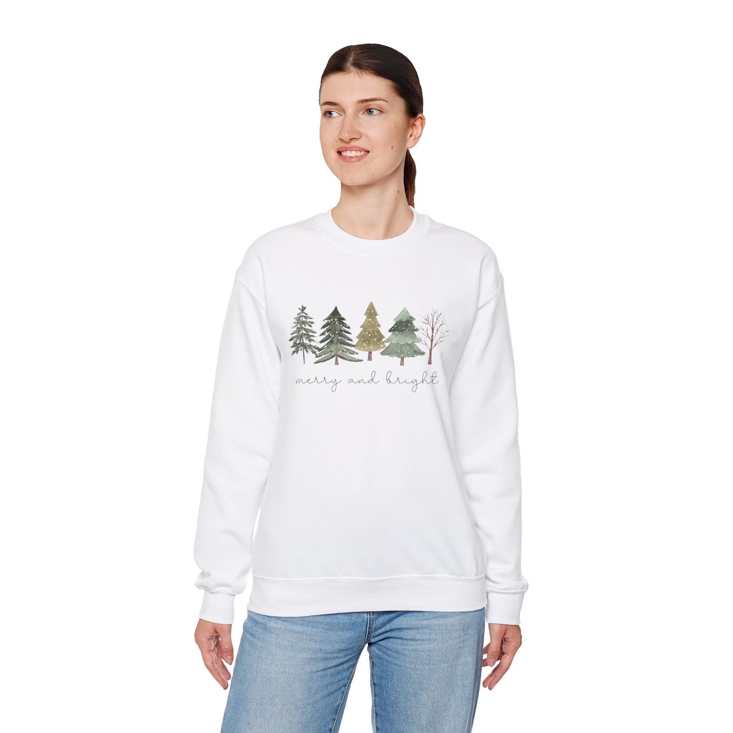 Christmas Trees Sweatshirt - Merry and Bright Unisex Crewneck - Design Studios Direct