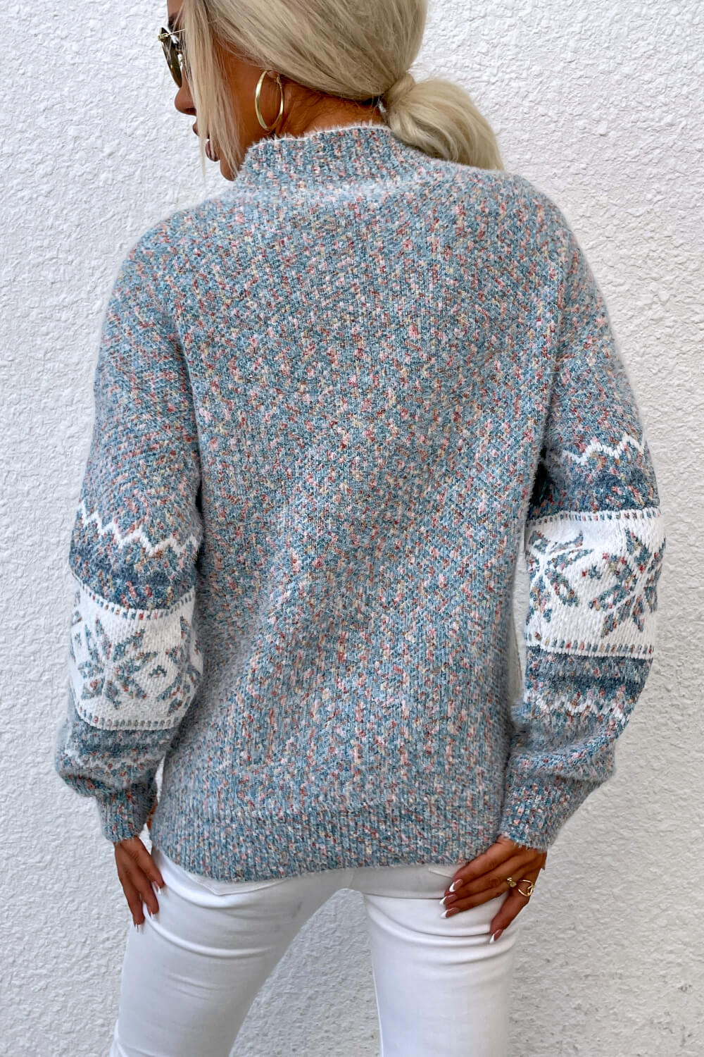 Snowflake Pattern Mock Neck Sweater - Design Studios Direct