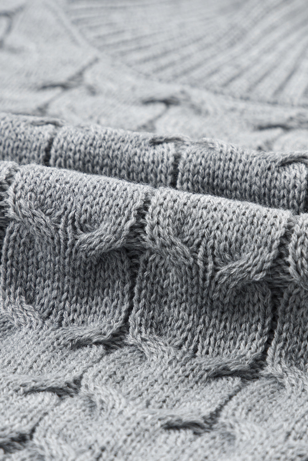 Medium Grey Cable Knit Turtleneck Batwing Sleeve Sweater - Design Studios Direct