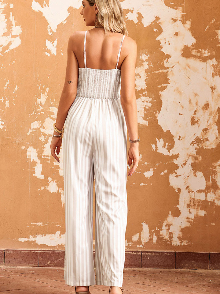 Sleeveless Tie Front Wide Leg Jumpsuit - Design Studios Direct