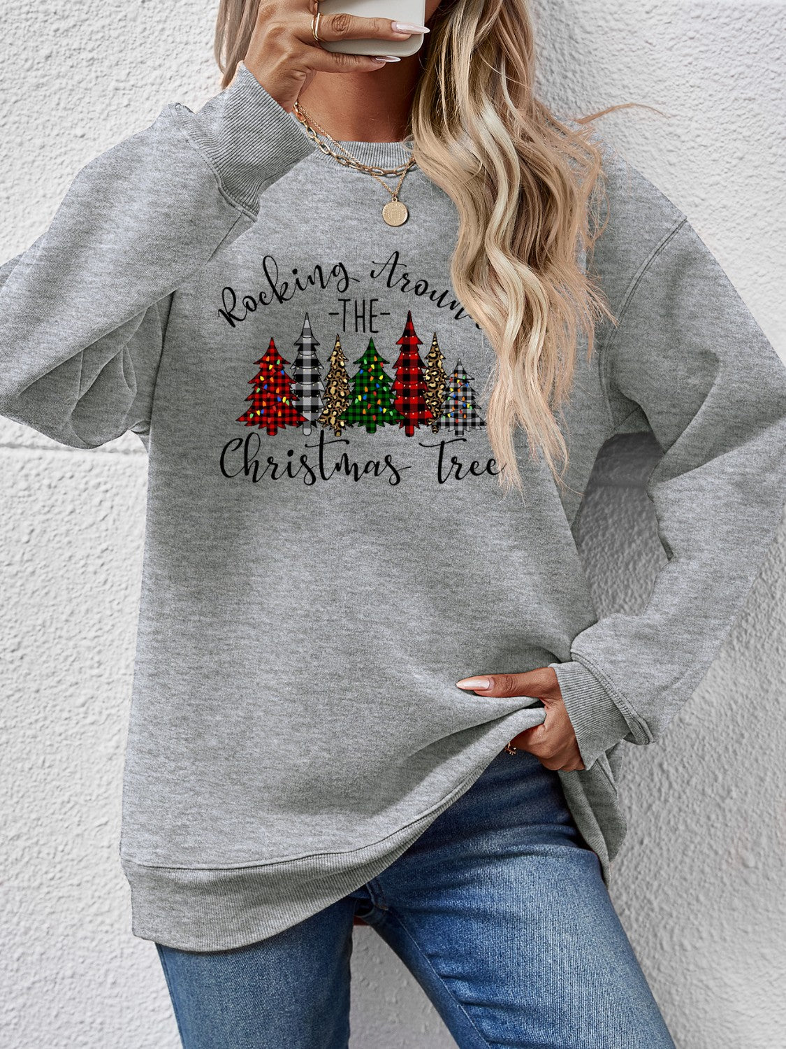 Christmas Tree Graphic Round Neck Sweatshirt - Design Studios Direct