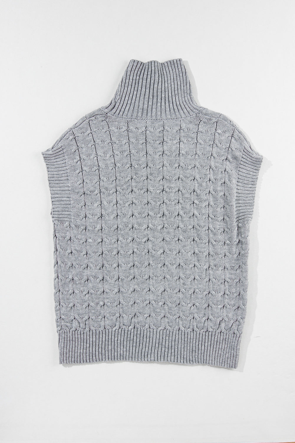 Medium Grey Cable Knit Turtleneck Batwing Sleeve Sweater - Design Studios Direct