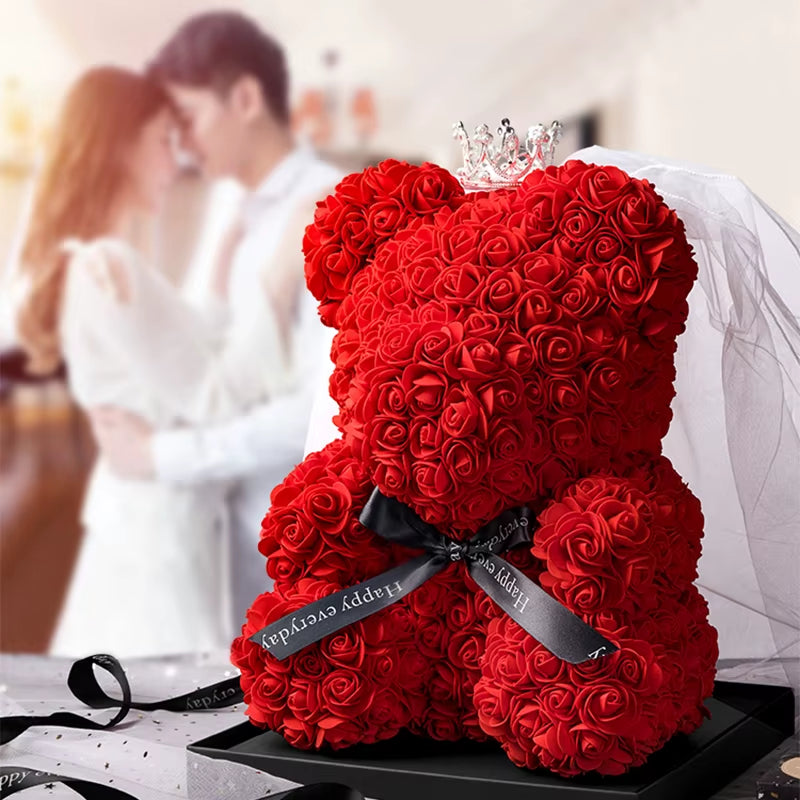 Rose Bear with Box Lights Valentine Gifts Decoration Artificial Flower Teddy Bear for Women/Girlfriend Love Flower Birthday Gift - Design Studios Direct
