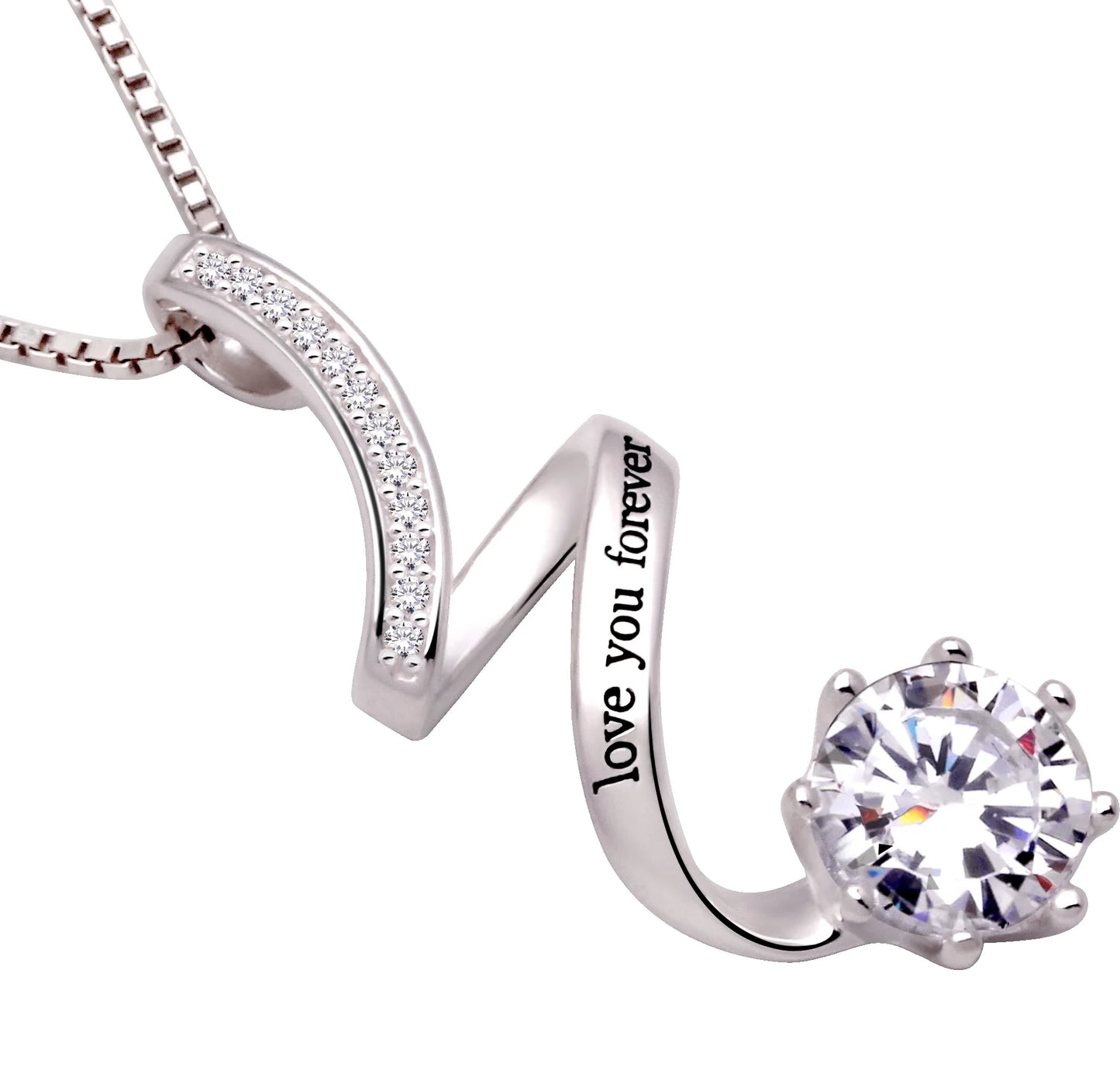 Jewelry Sterling Silver "Love You Forever" Cubic Zirconia Pendant Necklace - Design Studios Direct