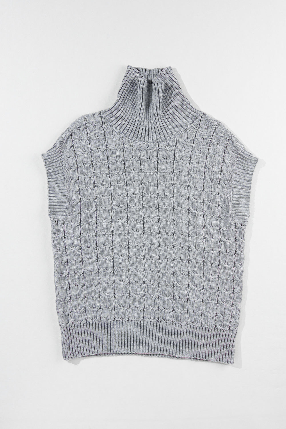 Grey Cable Knit Turtleneck Batwing Sleeve Sweater - Design Studios Direct