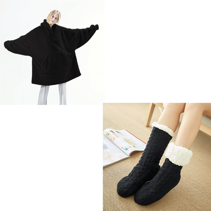 Hoodie Sweatshirt With Big Pocket Tops Sweater Comfortable Loose Double-Sided Fleece Thicker Wearable Blanket - Design Studios Direct