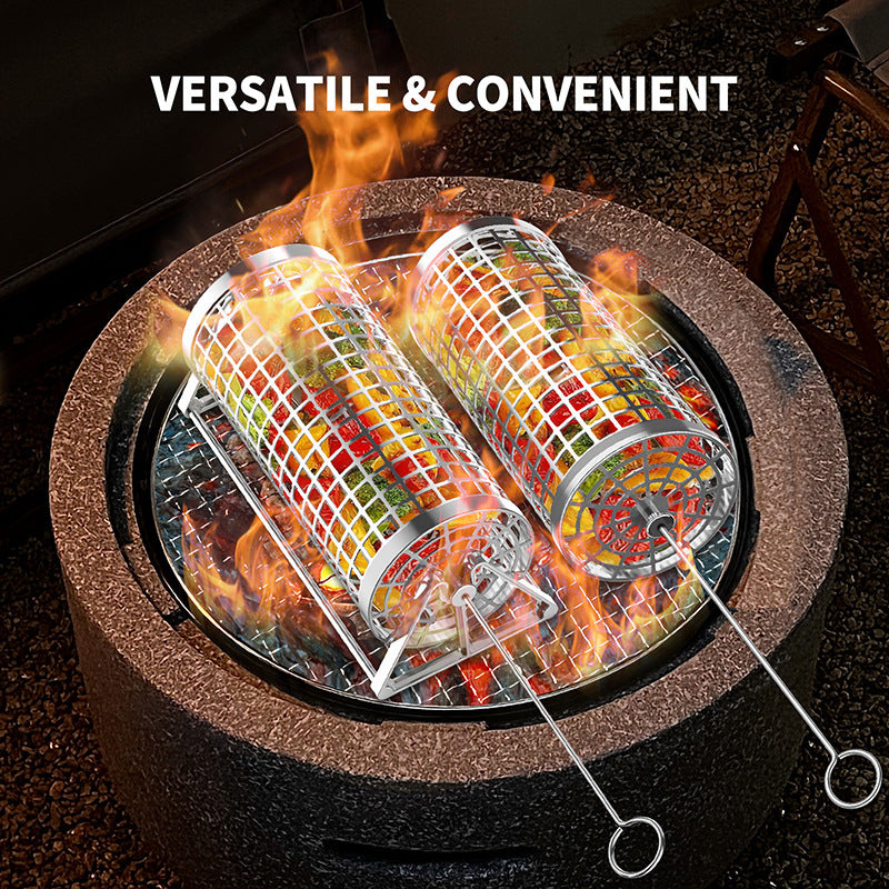 ProGrill Rotating Grill Basket: Outdoor Smoking Cage Portable Barbecue Net Rolling BBQ Grill - Design Studios Direct