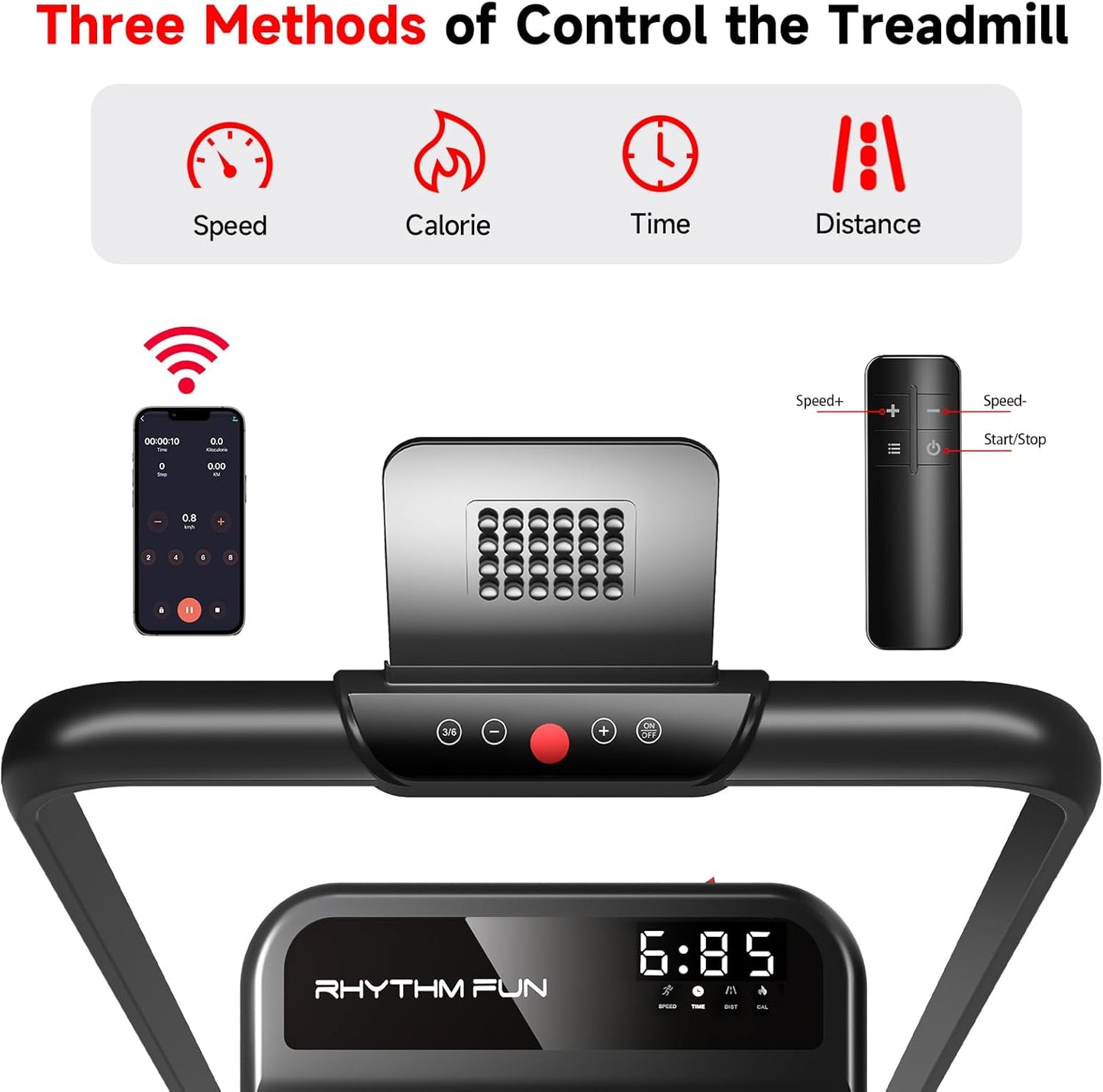 Incline Foldable Treadmill, Walking Pad with Handle Bar 3 Level Incline, 300 Lbs Portable Treadmill for Home Office, under Desk Compact Treadmill with LED Display Remote Control & APP - Design Studios Direct