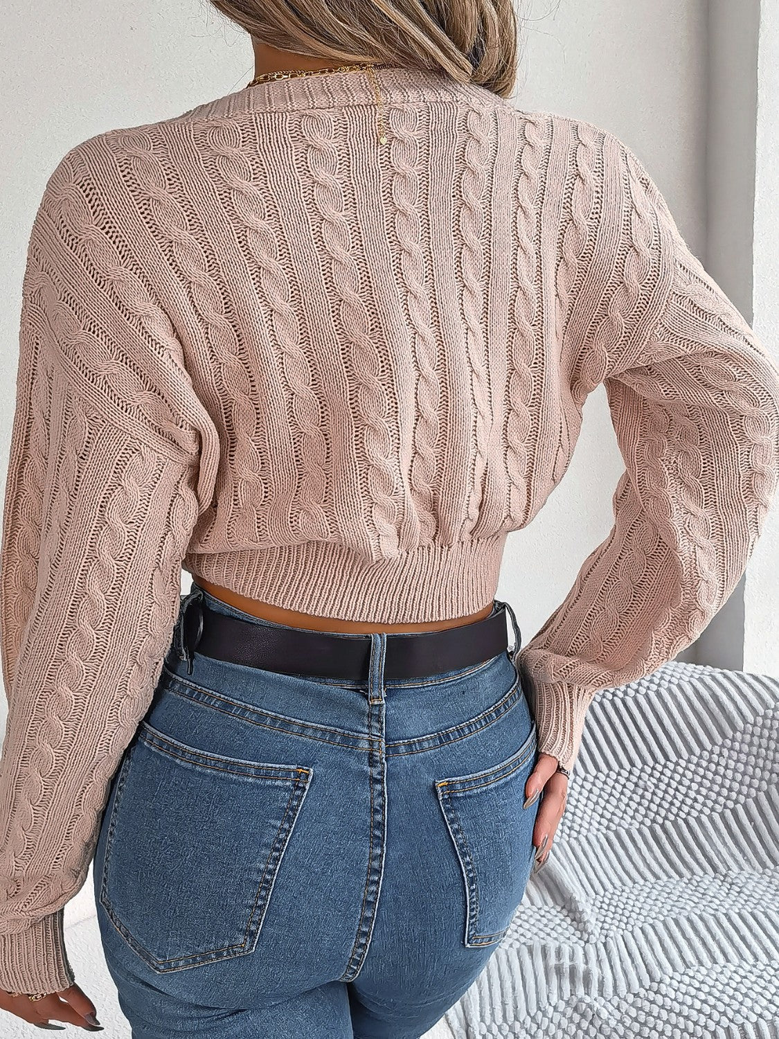 Twisted Cable-Knit V-Neck Sweater - Design Studios Direct
