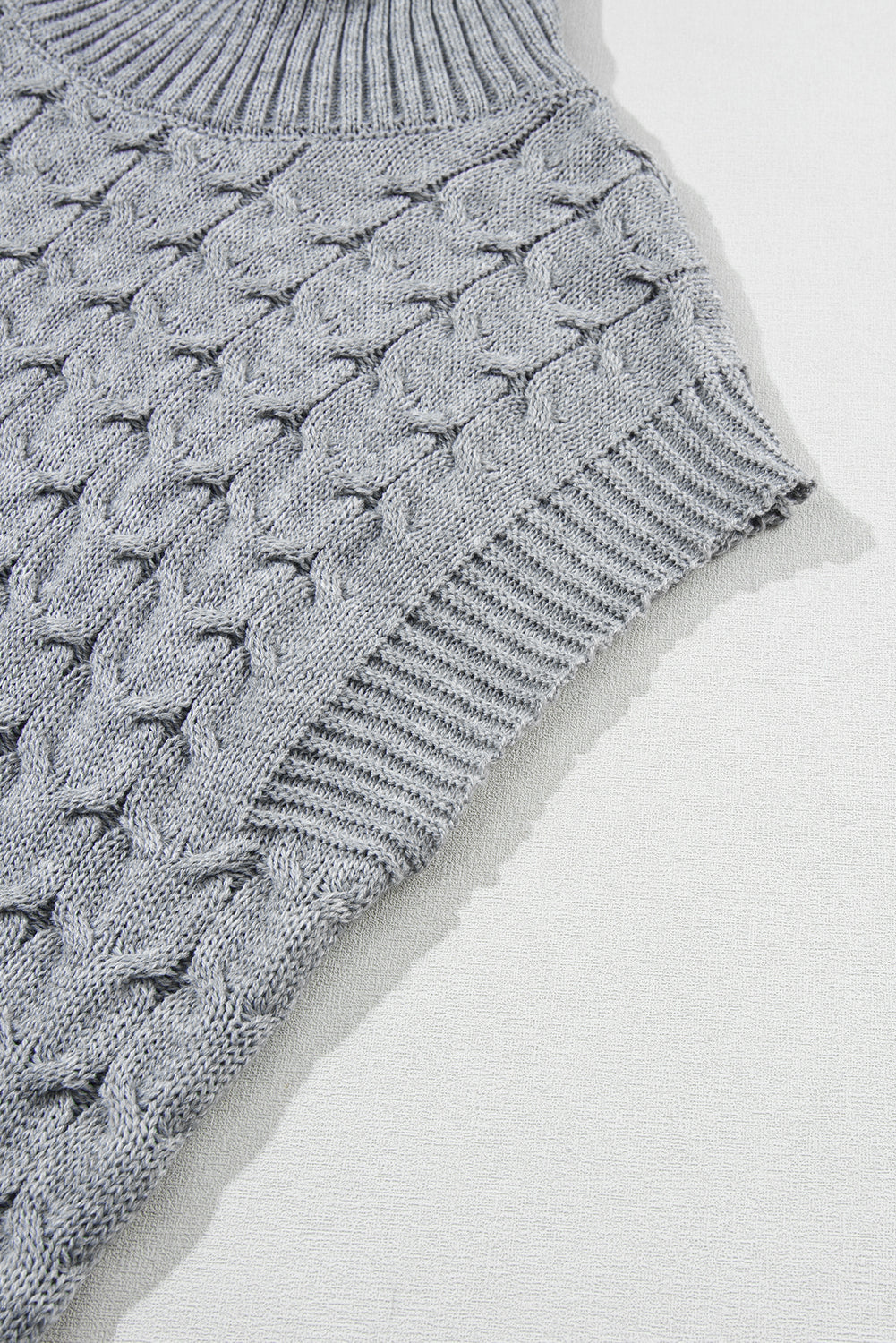 Medium Grey Cable Knit Turtleneck Batwing Sleeve Sweater - Design Studios Direct