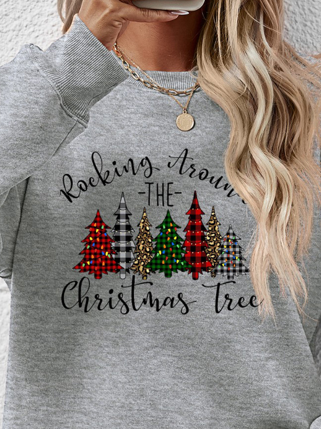 Christmas Tree Graphic Round Neck Sweatshirt - Design Studios Direct