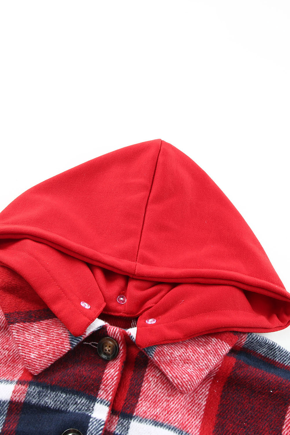 Fiery Red Hooded Plaid Button Front Shacket - Design Studios Direct