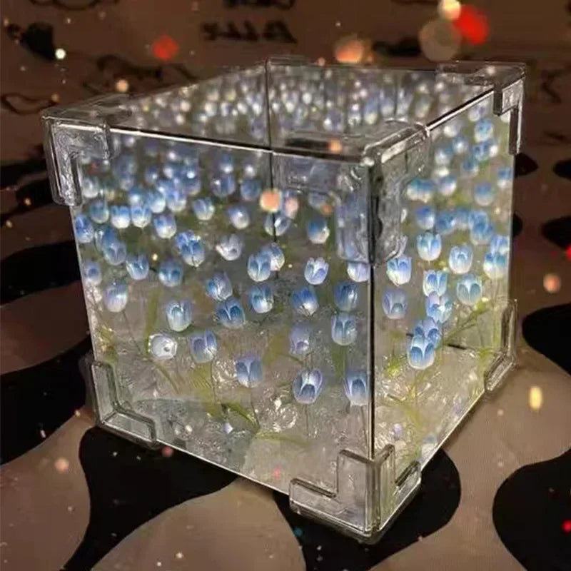 Creative Diy Tulip Flower Sea Cube Three-Dimensional Small Night Lamp Material Package for Girlfriend Couple Girlfriends - Design Studios Direct