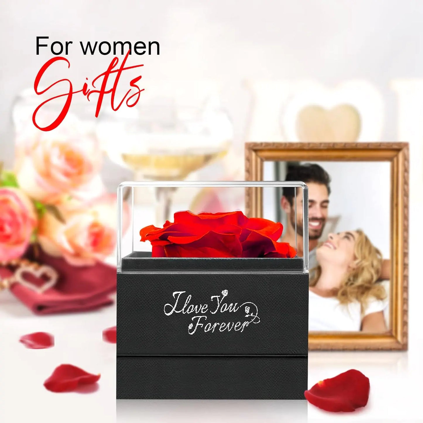 WILDLOVE Preserved Real Rose with I Love You Necklace - Design Studios Direct