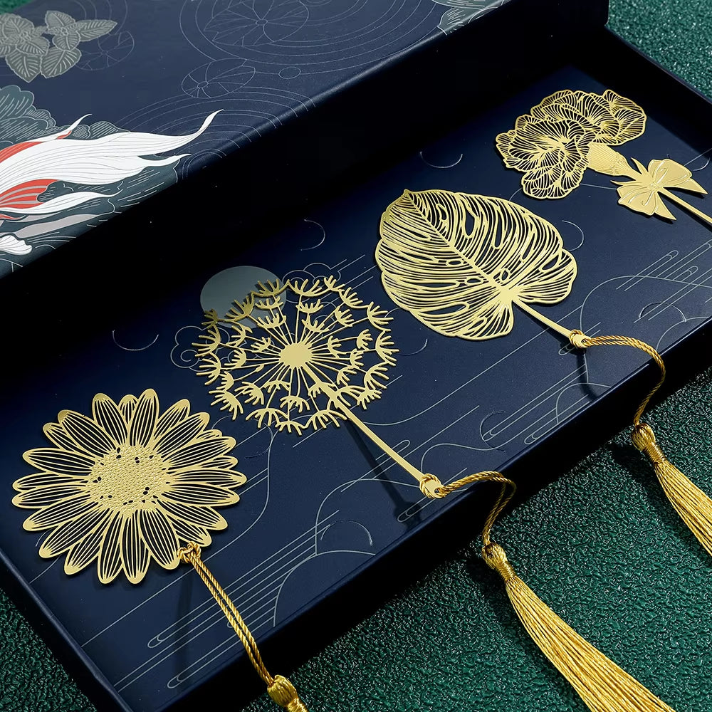 Chinese Style Handmade Book Mark Golden Flower Bookmarks Reading Marker for Book Lover - Design Studios Direct
