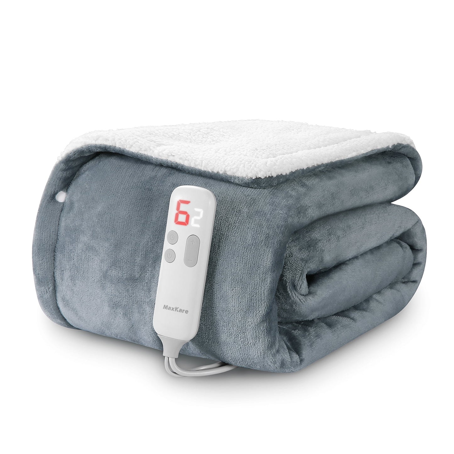 50" X 60" Electric Throw Blanket with 6 Heating Levels & 1-5H Auto-Off, Machine Washable Flannel & Sherpa, Gray & White - Design Studios Direct