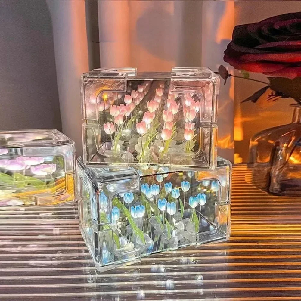 Creative Diy Tulip Flower Sea Cube Three-Dimensional Small Night Lamp Material Package for Girlfriend Couple Girlfriends - Design Studios Direct