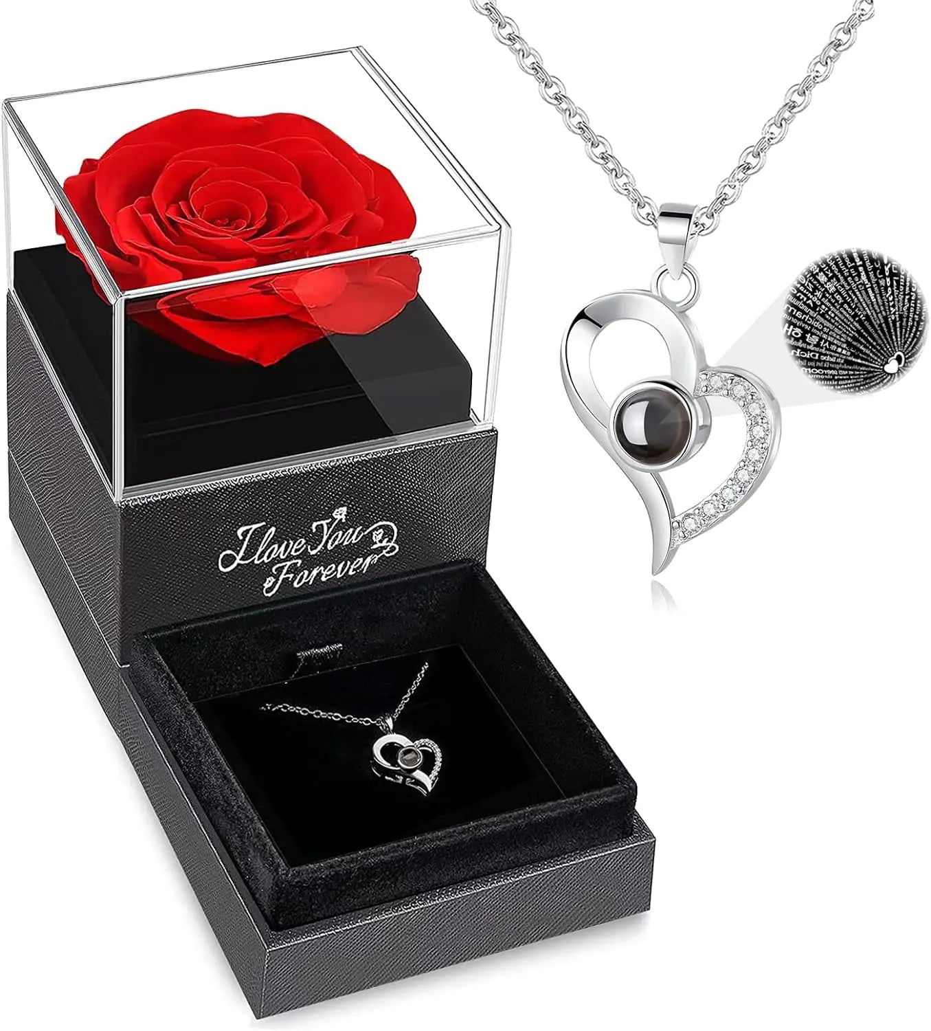 WILDLOVE Preserved Real Rose with I Love You Necklace - Design Studios Direct