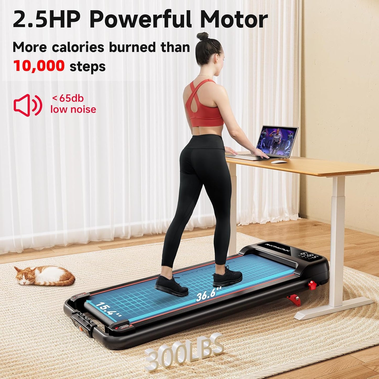 Incline Foldable Treadmill, Walking Pad with Handle Bar 3 Level Incline, 300 Lbs Portable Treadmill for Home Office, under Desk Compact Treadmill with LED Display Remote Control & APP - Design Studios Direct