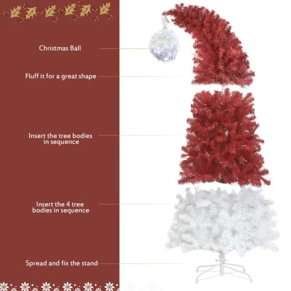 6FT Fir Bent Top Christmas Tree, Santa Hat Style Christmas 300 LED Lights - Design Studios Direct