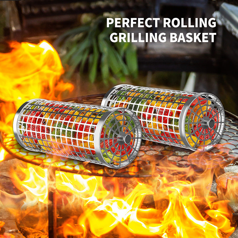ProGrill Rotating Grill Basket: Outdoor Smoking Cage Portable Barbecue Net Rolling BBQ Grill - Design Studios Direct