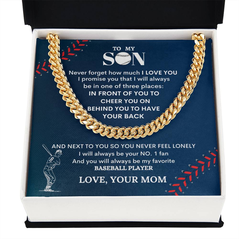 Cuban Link Chain for Son – Baseball Player Gift with Message Card
