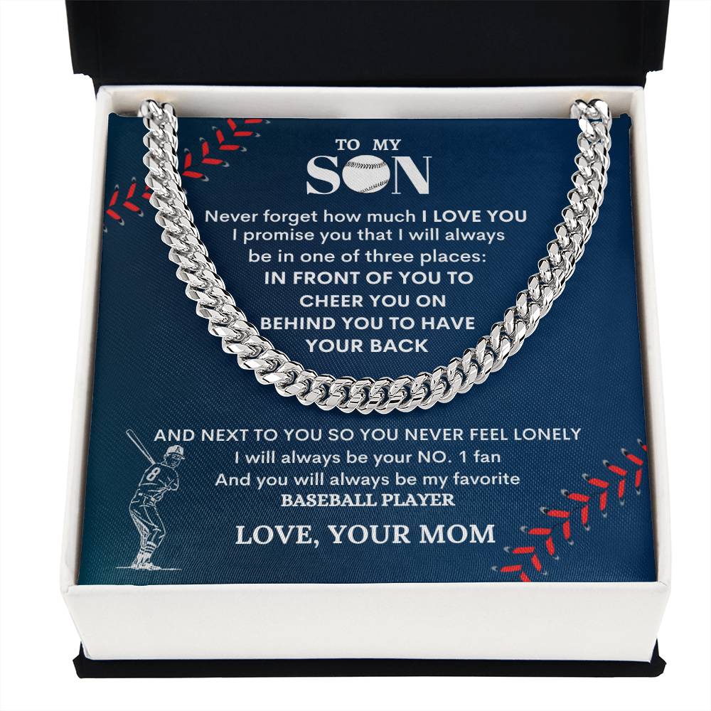 Cuban Link Chain for Son – Baseball Player Gift with Message Card
