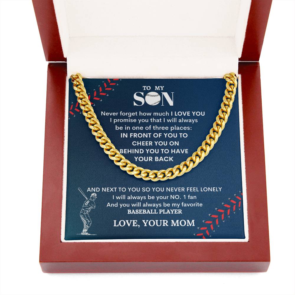 Cuban Link Chain for Son – Baseball Player Gift with Message Card