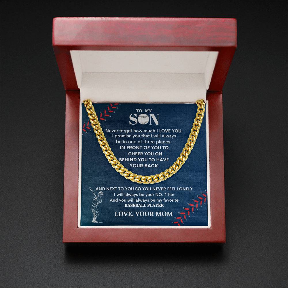Cuban Link Chain for Son – Baseball Player Gift with Message Card