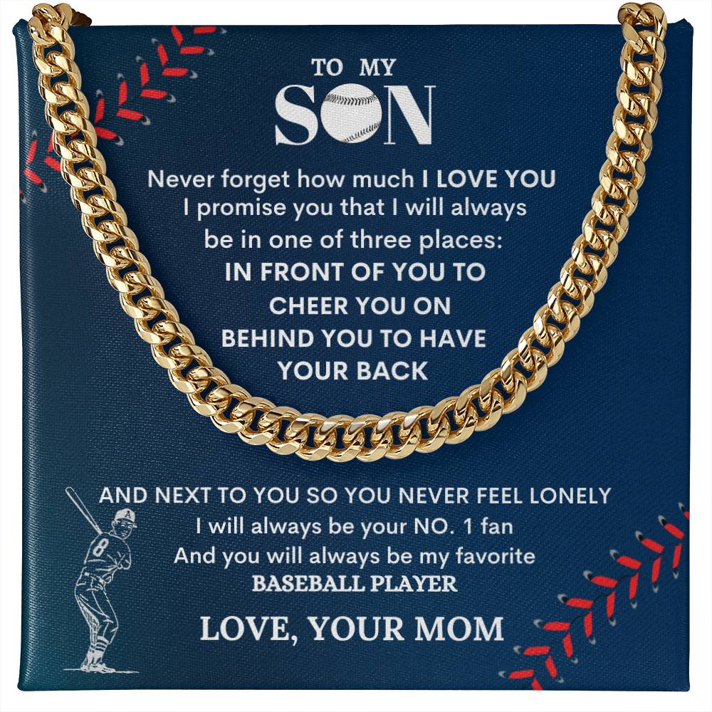 Cuban Link Chain for Son – Baseball Player Gift with Message Card