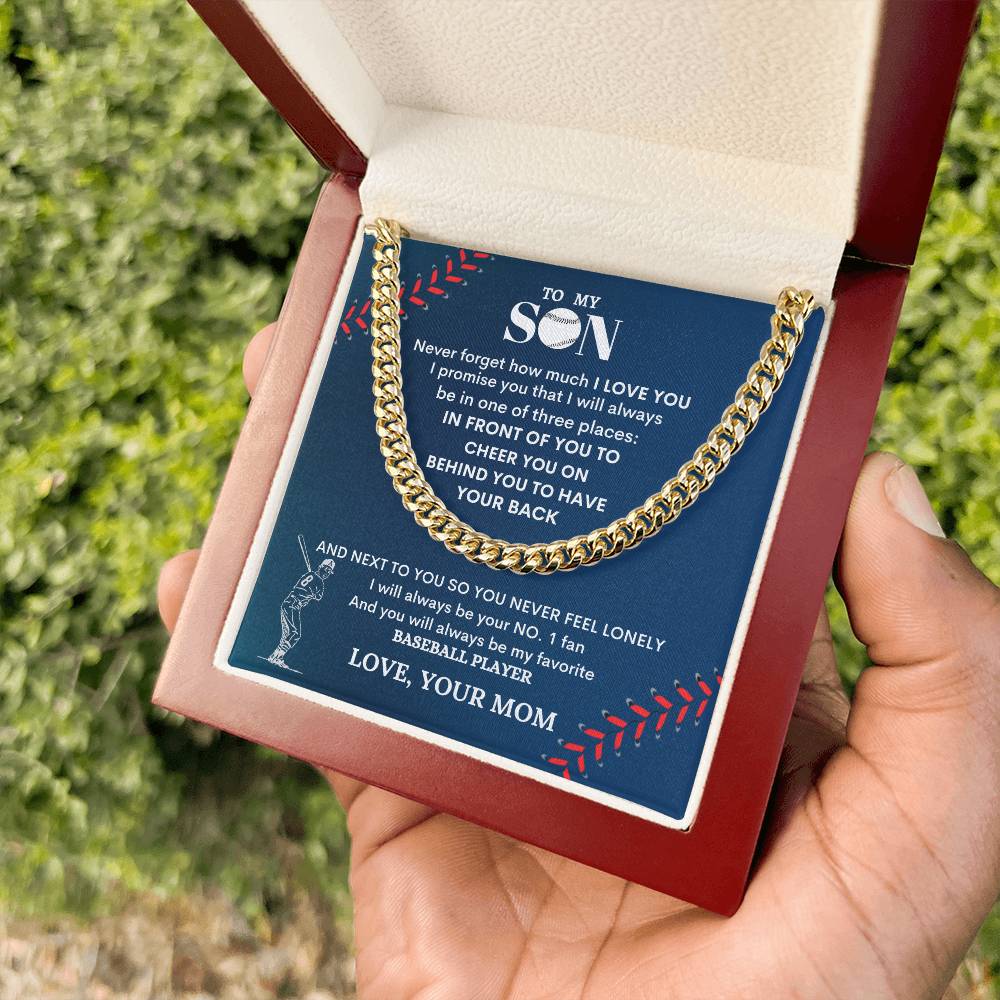 Cuban Link Chain for Son – Baseball Player Gift with Message Card