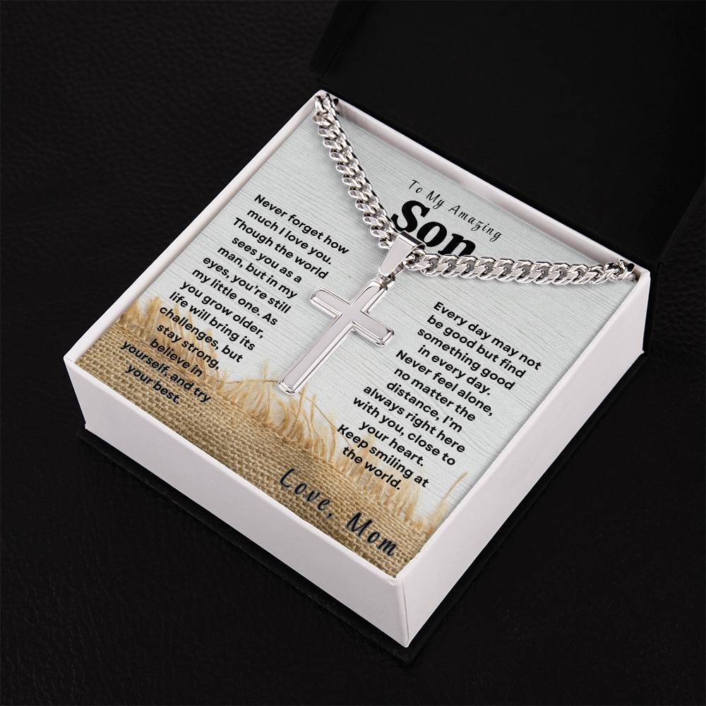 My Amazing Son - Personalized Engraving Cuban Cross Necklace - Design Studios Direct