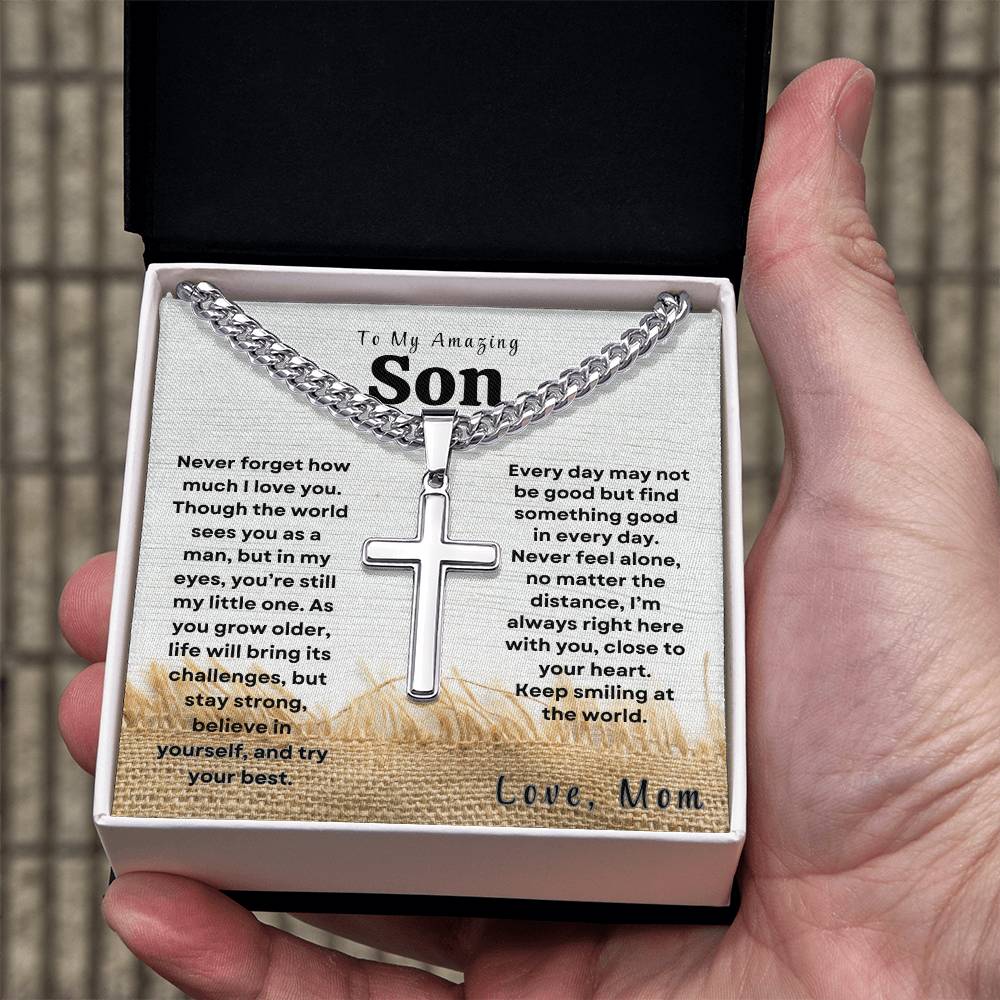 My Amazing Son - Personalized Engraving Cuban Cross Necklace - Design Studios Direct