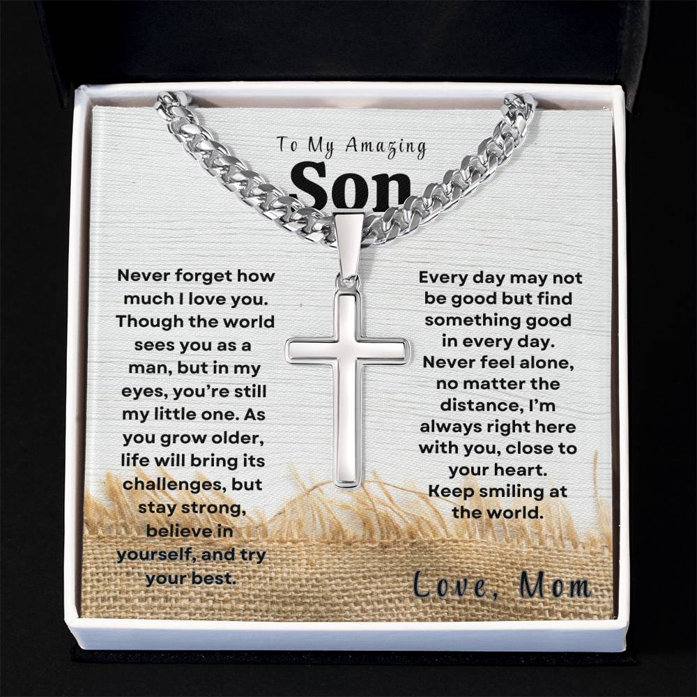 My Amazing Son - Personalized Engraving Cuban Cross Necklace - Design Studios Direct