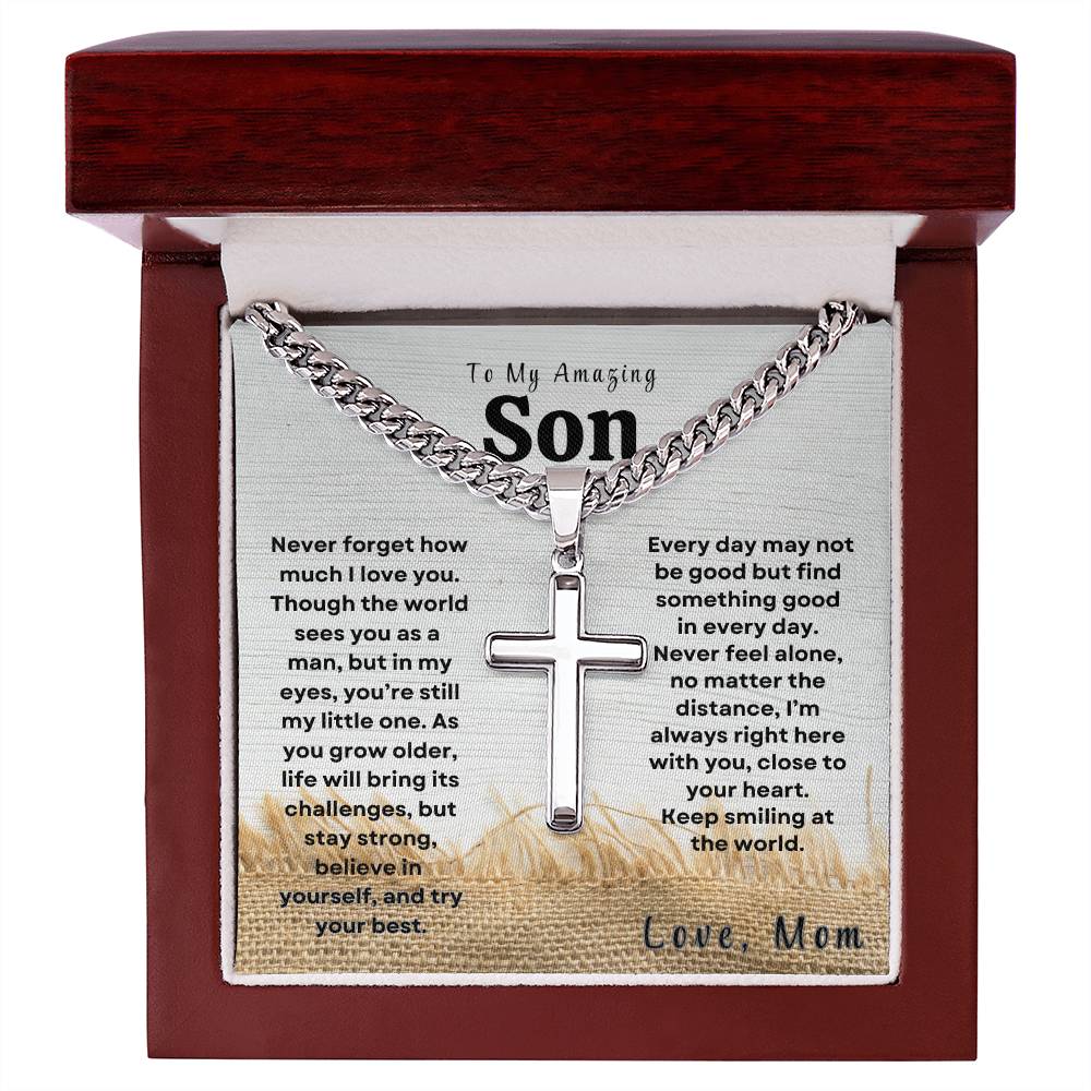 My Amazing Son - Personalized Engraving Cuban Cross Necklace - Design Studios Direct