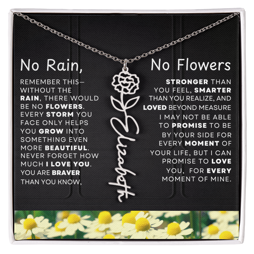 No Rain, No Flowers Personalized Birth Flower Name Necklace