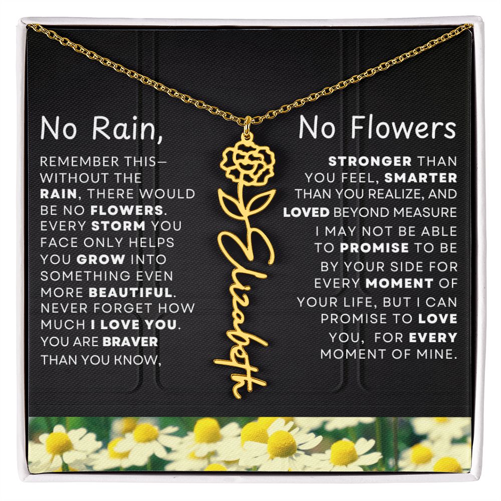 No Rain, No Flowers Personalized Birth Flower Name Necklace
