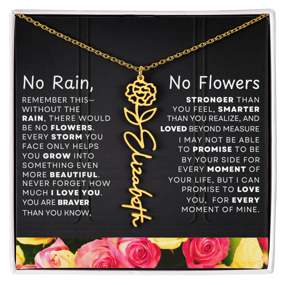 No Rain, No Flowers Personalized Flower Name Necklace