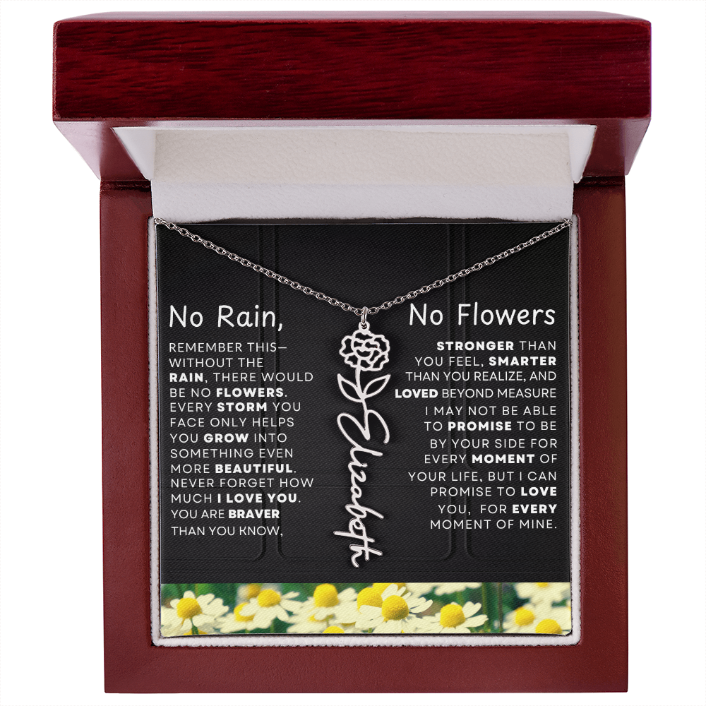 No Rain, No Flowers Personalized Birth Flower Name Necklace