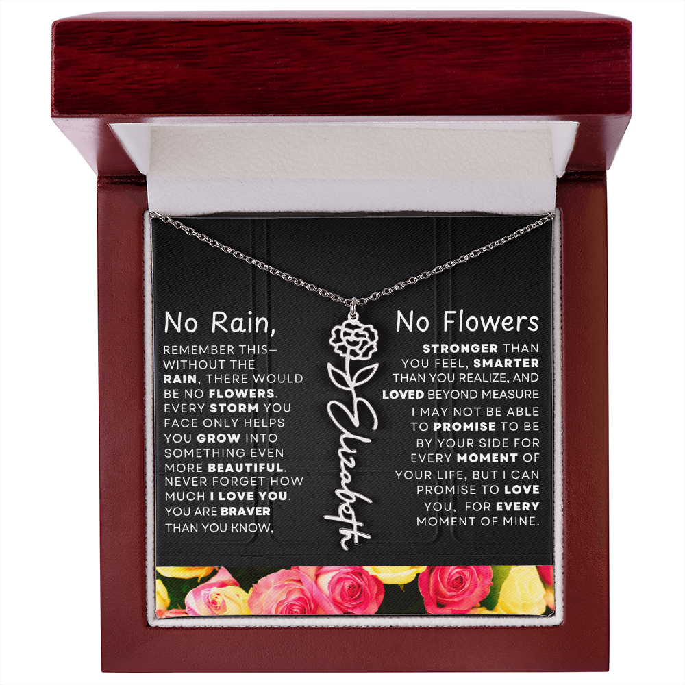 No Rain, No Flowers Personalized Flower Name Necklace