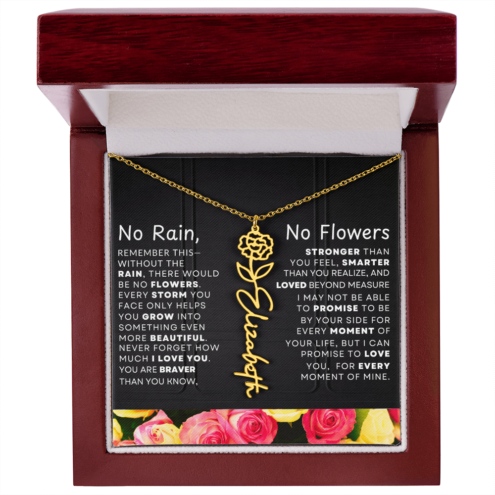 No Rain, No Flowers Personalized Flower Name Necklace