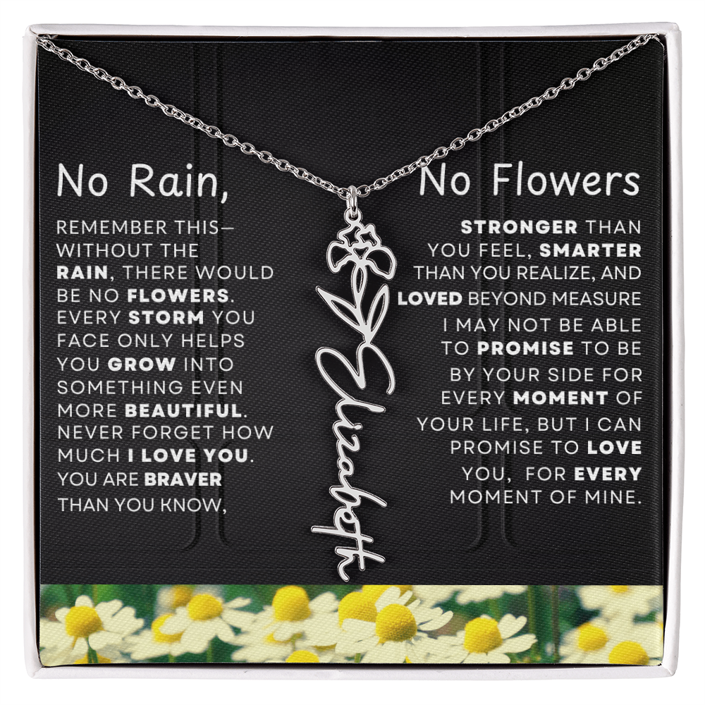 No Rain, No Flowers Personalized Birth Flower Name Necklace