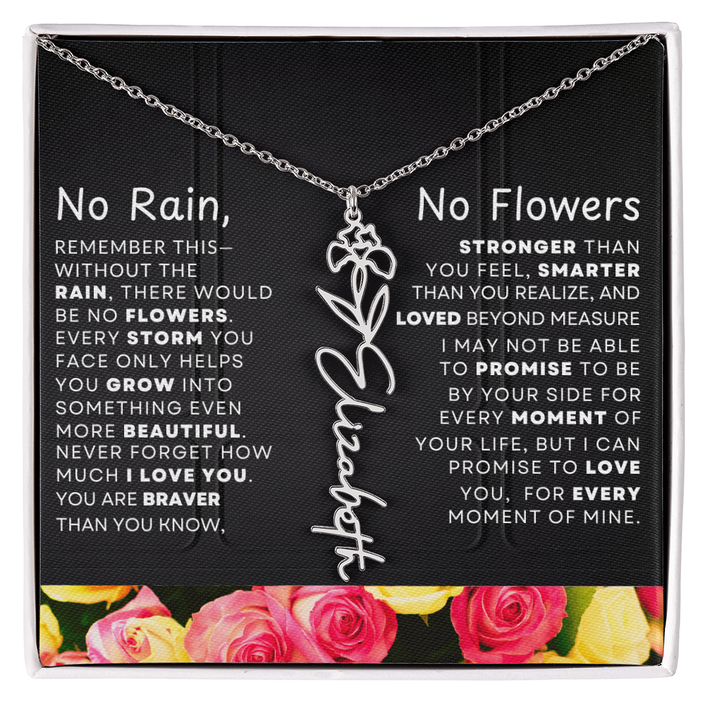 No Rain, No Flowers Personalized Flower Name Necklace