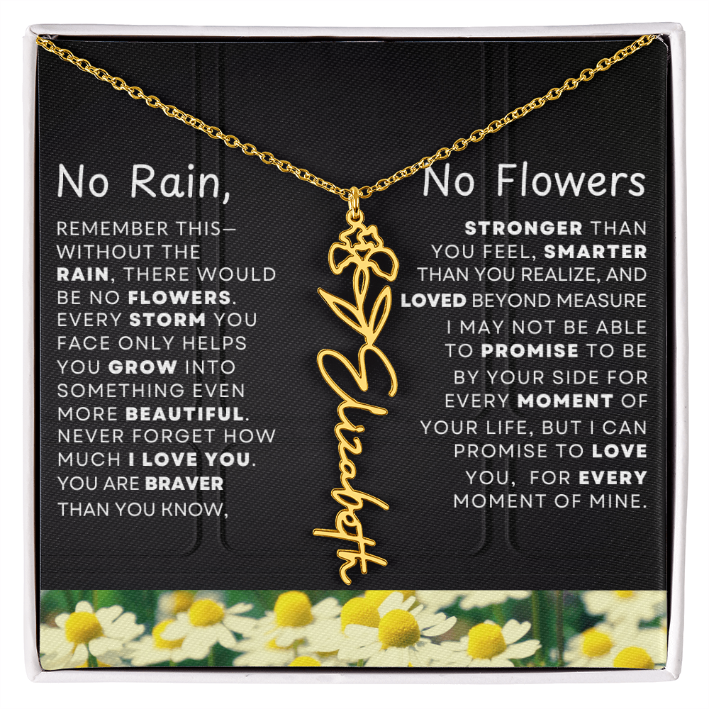 No Rain, No Flowers Personalized Birth Flower Name Necklace